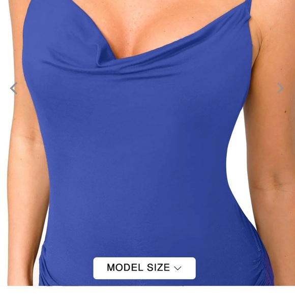 Blue Ruched Bodycon Dress - Picture 9 of 15
